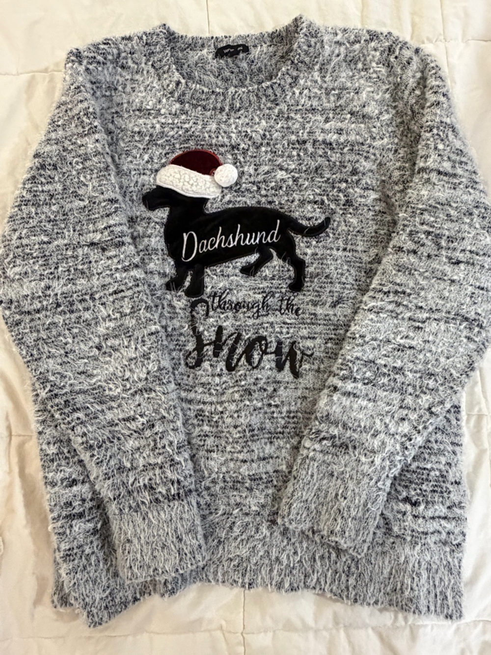 Verve Ami Gray and White Fuzzy Knit Sweater